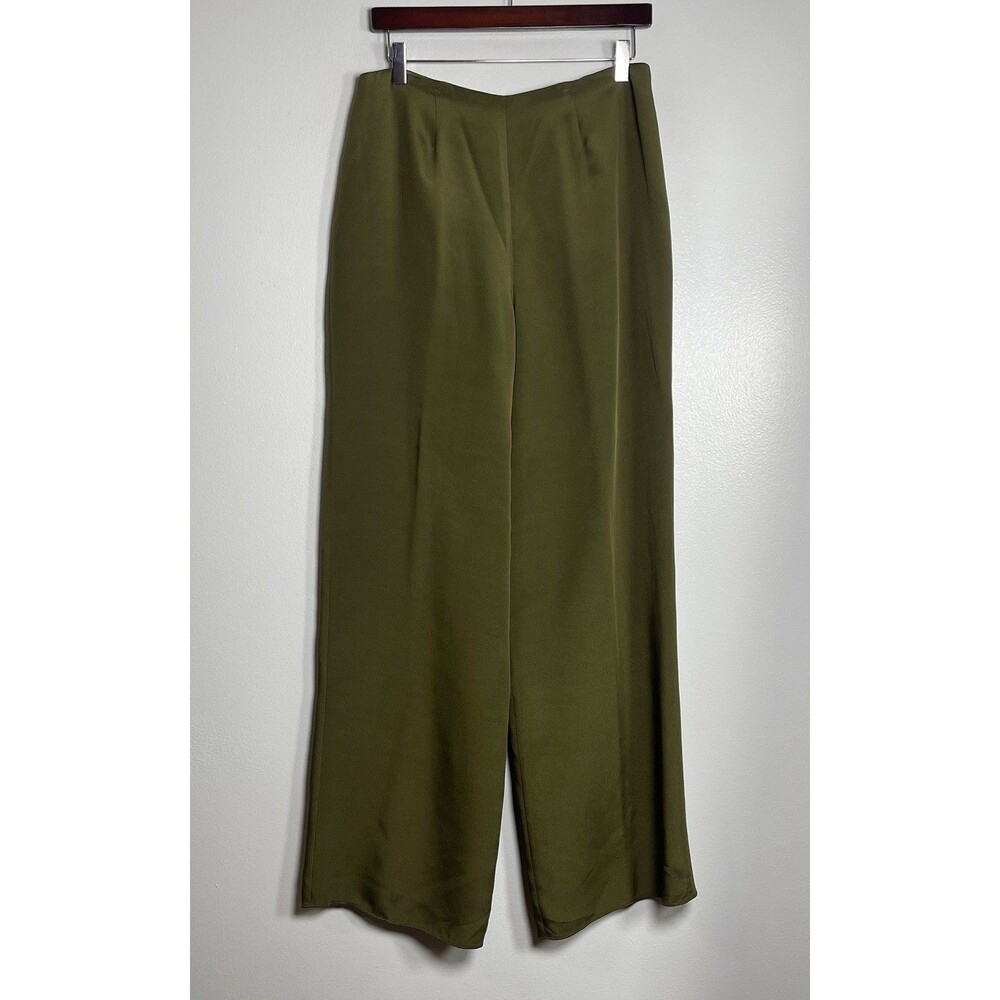 FLORES & FLORES Wide Leg Dress Pants Green Size 10 NEW 100% Silk Designer Career